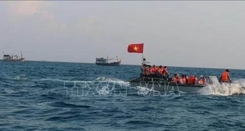 Вьетнамские корабли в территориальных водах Вьетнама вокруг рифа Датайа на архипелаге Чыонгша (Спратли) (Фото: ВИА)