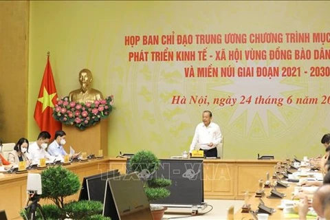 Постоянный заместитель премьер-министра Чыонг Хоа Бинь выступает на встрече. (Фото: ВИА)