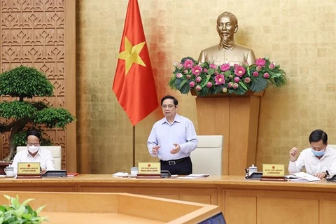 Премьер-министр Фам Минь Тьинь выступает на очередном заседании правительства. (Фото: ВИА)
