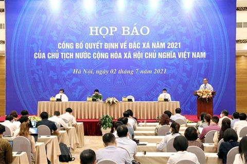 Пресс-конференция, на которой объявлено решение президента об амнистии 2021 года. (Фото: Фам Киен/ВИА)