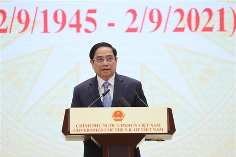 Премьер-министр Фам Минь Тьинь выступил с речью на церемонии празднования 76-летия Дню Независимости. (Фото: ВИА)