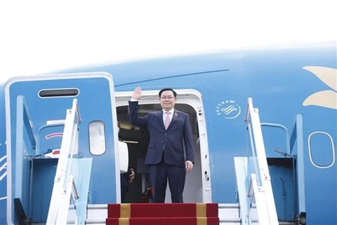 Председатель Национального собрания Выонг Динь Хюэ покидает Ханой на 5-ю Всемирную конференцию спикеров парламентов (WCSP5) в Австрии (Фото: ВИA)