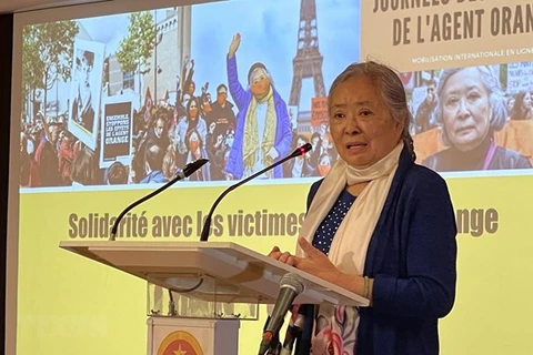 Француженка вьетнамского происхождения Чан То Нга выступает на встрече (Фото: ВИA) 