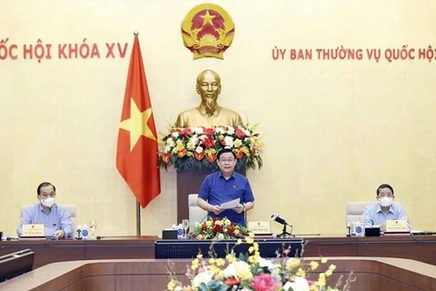 Председатель Национального собрания Выонг Динь Хюэ выступает на совещании. (Фото: ВИА)
