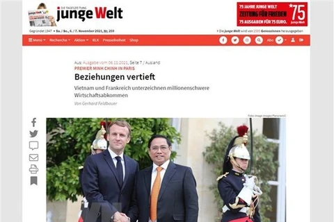 Junge Welt опубликовал статью о визите премьер-министра Вьетнама Фам Минь Тьиня во Францию. (Скриншот статьи) 