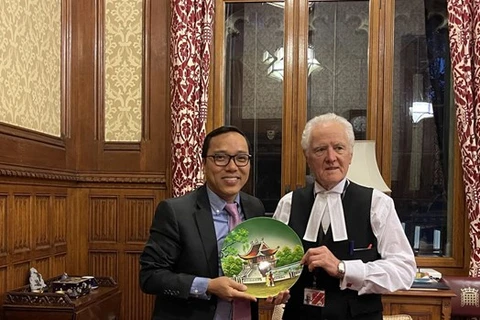 Спикер Палаты лордов Великобритании Джон Фрэнсис Макфолл (справа) принимает посла Вьетнама в Великобритании Нгуен Хоанг Лонга. (Фото: ВИА) 