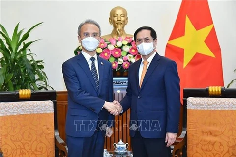 Министр Буй Тхань Шон (справа) и заместитель министра иностранных дел РК Ё Сын Бэ (Фото: ВИА) 