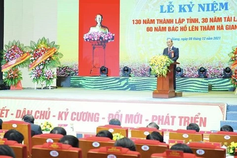 Президент Нгуен Суан Фук выступает на церемонии. (Фото: ВИА)