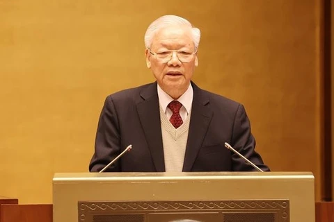 Генеральный секретарь Нгуен Фу Чонг выступил на конференции с речью. (Фото: ВИА)