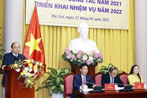 Президент Нгуен Суан Фук выступает на конференции. (Фото: ВИА) 