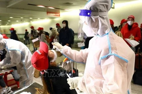 Тестирует международных пассажиров, прибывающих в международный аэропорт Нойбай (Ханой). (Фото: ВИА)
