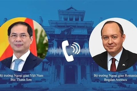Министр иностранных дел Буй Тхань Шон (слева) провел телефонные переговоры со своим румынским коллегой Богданом Ауреску 7 марта. (Источник: ВИА)