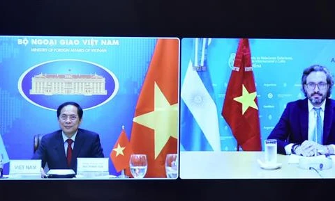 Министр иностранных дел Буй Тхань Шон проводит телефонный разговор с министром иностранных дел Аргентины Сантьяго Андресом Кафьеро. (Фото: ВИА)