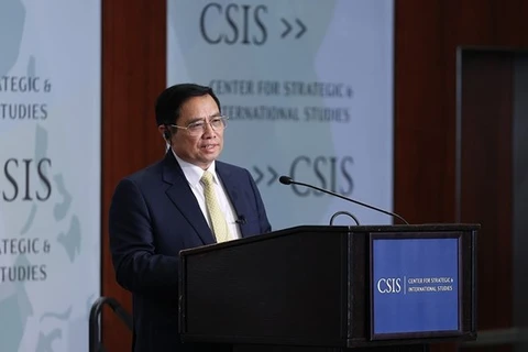 Премьер-министр Фам Минь Тьинь выступает в Центре стратегических и международных исследований (CSIS). (Фото: ВИА) 