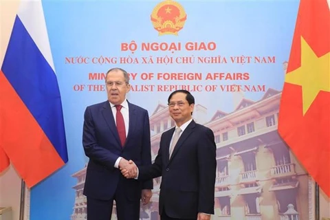 Министр иностранных дел Буй Тхань Шон (справа) и его российский коллега Сергей Лавров. (Фото: ВИА) 
