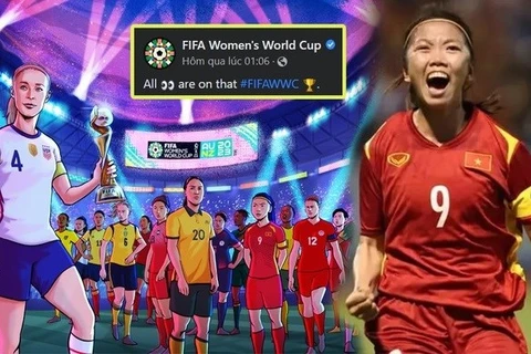 Нападающая Хюинь Ньы (№9) на афише чемпионата мира по футболу среди женщин. (Фото: ВИА)