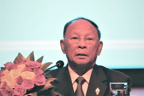 Председатель Национального собрания Камбоджи Самдек Хенг Самрин выступает на 77-й годовщине Дня Независимости Вьетнама (2 сентября 1945 г. - 2 сентября 2022 г.) в отеле Sofitel в Пномпене. (Фото: Хуинь Тхао, корр. ВИА в Камбодже)