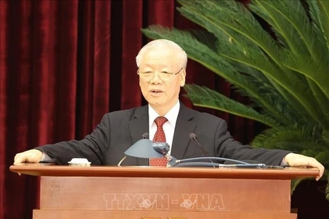 Генеральный секретарь ЦК КПВ Нгуен Фу Чонг выступил с заключительной речью пленума. (Фото: ВИА)