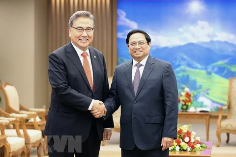Премьер-министр Фам Минь Тьинь и министр иностранных дел Кореи Пак Джин. (Фото: Зыонг Жанг/ВИА)
