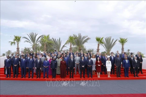 Вице-президент Во Тхи Ань Суан и лидеры, представители стран и правительств международная организация франкоязычных стран позируют для групповой фотографии. (Фото: ВИА) 