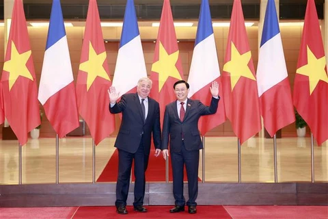 Председатель Национального собрания Выонг Динь Хюэ и председатель Сената Франции Жерар Ларше. (Фото: Зоан Тан/ВИА)