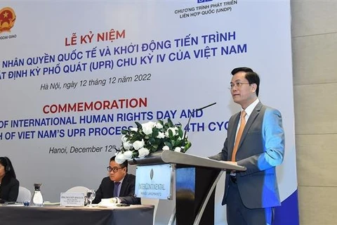 Выступает на церемонии заместитель министра иностранных дел Ха Ким Нгок. (Фото: ВИА)