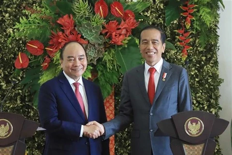 Президент Нгуен Суан Фук (слева) и его индонезийский коллега Джоко Видодо. (Фото: ВИА) 