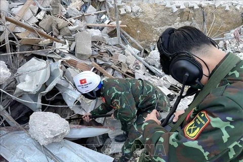 Аварийно-спасательные силы ВНА начали поиск и оказание помощи пострадавшим от землетрясения в провинции Хатай, Турция. (Фото: Ван Хиеу/ВИА)
