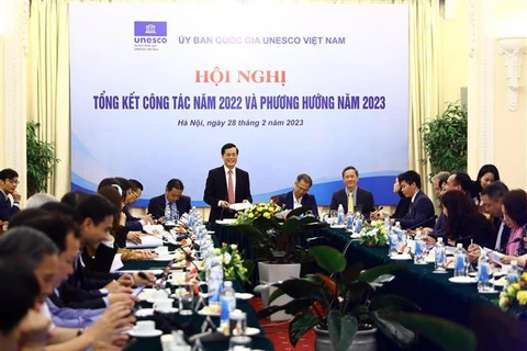 Выступил заместитель министра иностранных дел Вьетнама Ха Ким Нгок, председатель Национального комитета ЮНЕСКО Вьетнама. (Фото: Лам Кхань/ВИА)