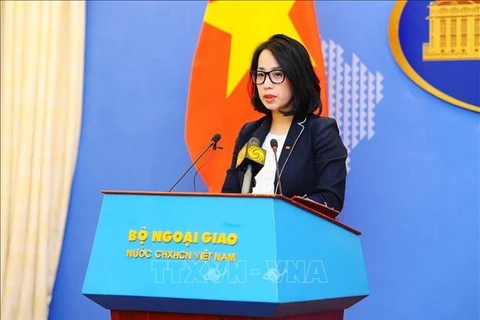 Заместитель официального представителя МИД Фам Тху Ханг отвечает на вопросы прессы. (Фото: Минь Дык/ВИА)