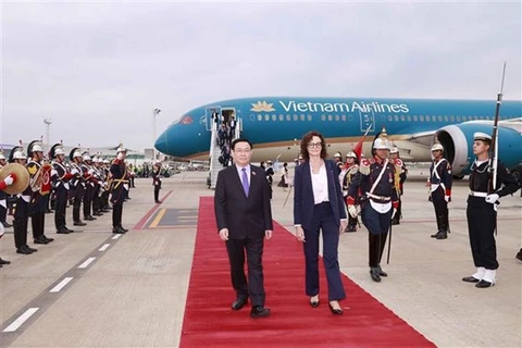 Председателя НС Выонг Динь Хюэ встречают в международном аэропорту Министро Пистарини в Буэнос-Айресе. (Фото: ВИА)