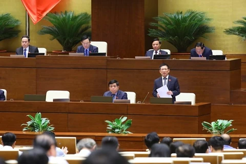 Министр финансов Хо Дык Фок (стоит) выступает на проходящей пятой сессии НС 15-го созыва 1 июня. (Фото: ВИА)