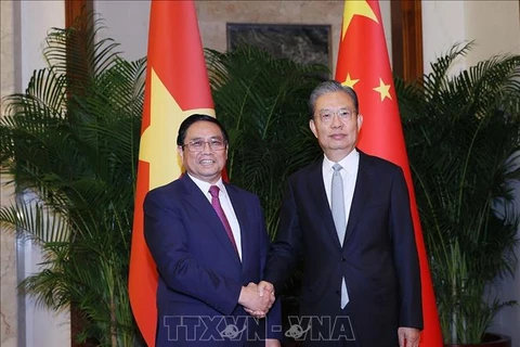 Премьер-министр Фам Минь Тьинь встретился с председателем Постоянного комитета Всекитайского собрания народных представителей Чжао Лэцзи. (Фото: ВИА)