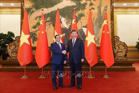 Премьер-министр Фам Минь Тьинь имел встречу с Генеральным секретарем, Председателем КНР Си Цзиньпином. (Фото: ВИА)