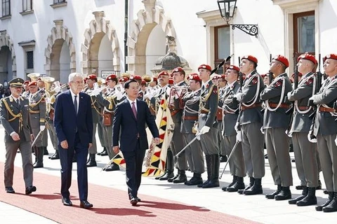 Президент Во Ван Тхыонг и Президент Австрийской Республики Александр Ван дер Беллен принимают ряды почетного караула. (Фото: ВИА)