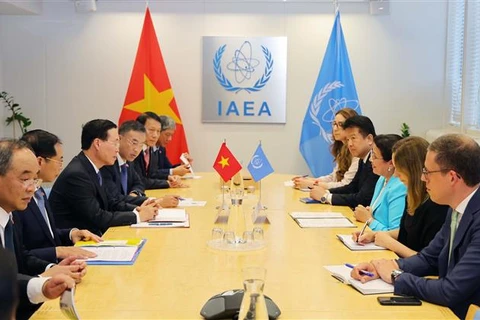 Президент Во Ван Тхыонг на рабочей встрече в Международном агентстве по атомной энергии (МАГАТЭ). (Фото: ВИА)