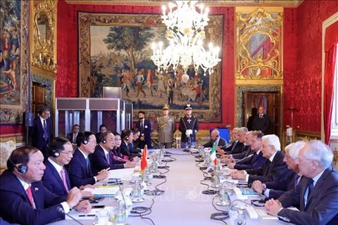 На переговорах президента Вьетнама Во Ван Тхыонга с итальянским коллегой Серджо Маттареллой. (Фото: ВИA)