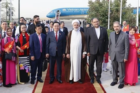 Церемония встречи Председателя Национального собрания Выонг Динь Хюэ в аэропорту Мехрабад, Тегеран. (Фото: ВИА)
