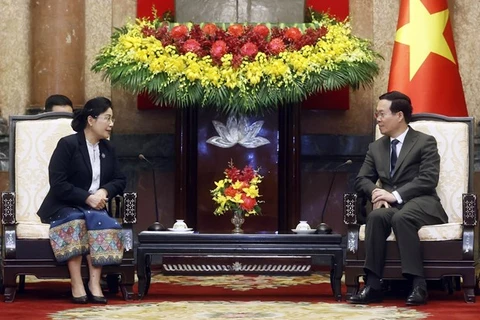 Президент Во Ван Тхыонг (справа) и председатель Верховного народного суда Лаоса Виенгтонг Сифандон на встрече в Ханое 22 августа (Фото: ВИА)