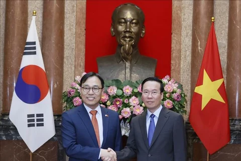 Президент Во Ван Тхыонг принимает посла Кореи Чхве Ёнсама. (Фото: Тхонг Нят/ВИА)