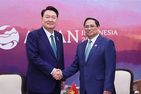 Премьер-министр Фам Минь Тьинь встретился с президентом Кореи Юн Сок Ёлем. (Фото: Зыонг Жанг/ВИА)