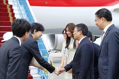 Постоянный заместитель министра иностранных дел Нгуен Минь Ву приветствовал наследного принца Японии Акисино и принцессу. (Фото: ВИА)