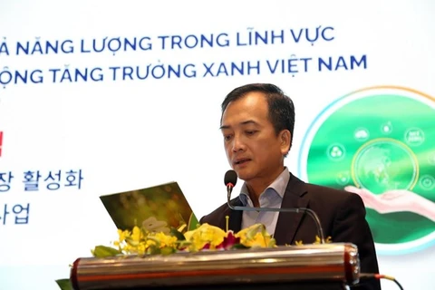Чинь Куок Ву, заместитель директора Департамента энергоэффективности и устойчивого развития Минпромторга выступает на семинаре. (Фото: ВИA)