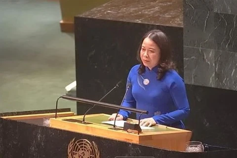 Вице-президент государства Во Тхи Ань Суан выступает на 68-й сессии Комиссии по положению женщин в Нью-Йорке. (Фото: ВИА)