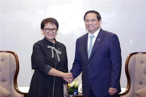 Премьер-министр Фам Минь Тьинь (справа) принимает министра иностранных дел Индонезии Ретно Марсуди (Фото: ВИА) 