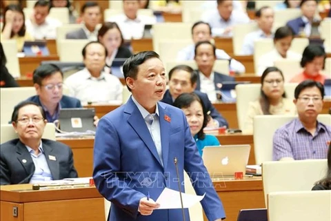 Министр природных ресурсов и окружающей среды Чан Хонг Ха выступает на 10-й сессии Национального собрания в Ханое 5 ноября (Фото: ВИА)