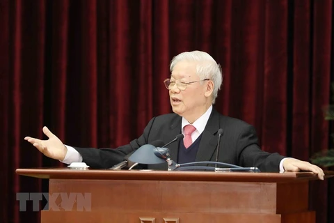 Генеральный секретарь ЦК КПВ, президент страны Нгуен Фу Чонг выступил с заключительной речью (Фото: ВИА) 