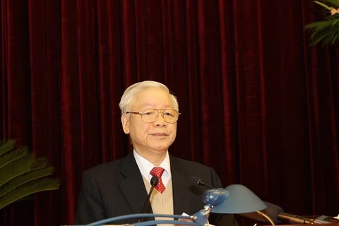 Генеральный секретарь ЦК КПВ, президент СРВ Нгуен Фу Чонг выступает со вступительной речью на 15-м пленуме. (Фото: ВИА) 