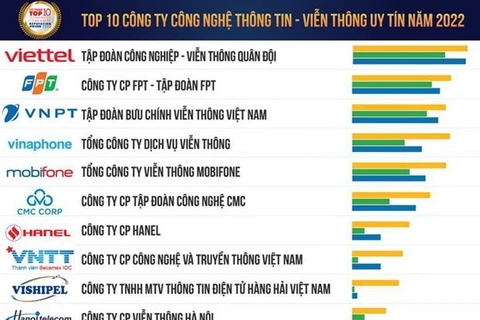 Список 10 самых престижных информационных технологий и телекоммуникационных компаний в 2022 году, опубликованный Vietnam Report (Источник: Vietnam Report)