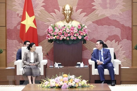 Председатель НС Вьетнама Выонг Динь Хюэ и председатель Верховного народного суда Лаоса Виенгтхонг Сифандон. (Фото: ВИА)